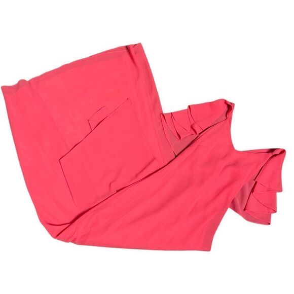 Stunning Vintage 50s / 60s Neon Coral Pink Flutter Sleeve Cape Maxi Formal Gown - Picture 1 of 6